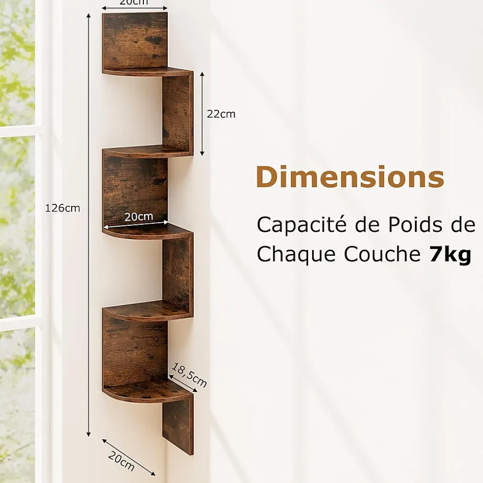Etagere Murale à 5 Niveaux, 20 x 20 x 126 CM, Organisateur de Rangement, Gain de Place, Moderne, Charge 50KG