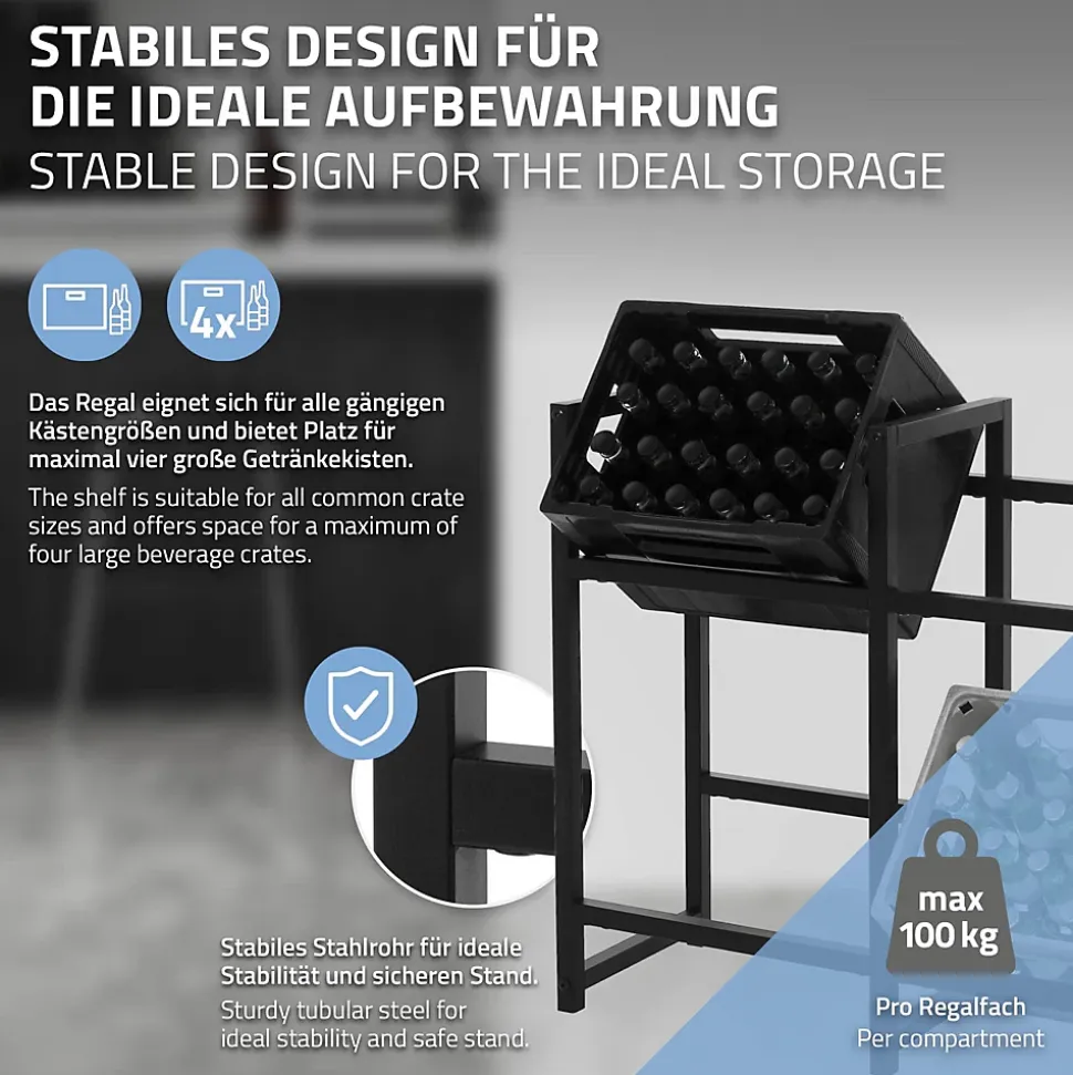 Etagere pour Caisses de Boissons 4 Caisses, 91x31x75,5 cm, Acier