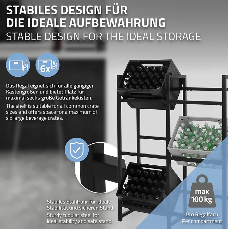 Etagere pour Caisses de Boissons 6 Caisses, 91x31x116,5 cm, Acier