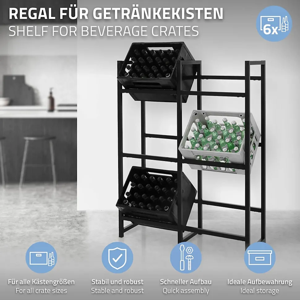 Etagere pour Caisses de Boissons 6 Caisses, 91x31x116,5 cm, Acier