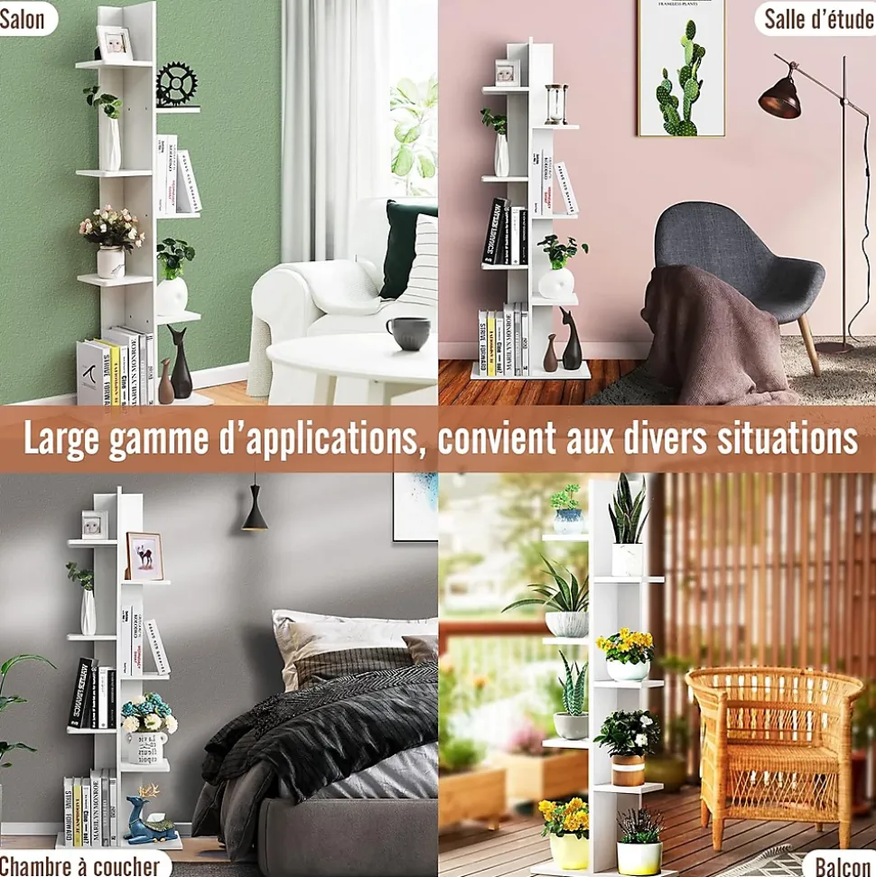 Etagere Rangement Bibliotheque Polyvalente a 7 Niveaux en MDF Support de Pots Porte Plante pour Salon Charge 40KG 50x20x141cm