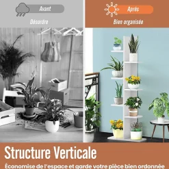 Etagere Rangement Bibliotheque Polyvalente a 7 Niveaux en MDF Support de Pots Porte Plante pour Salon Charge 40KG 50x20x141cm