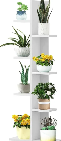 Etagere Rangement Bibliotheque Polyvalente a 7 Niveaux en MDF Support de Pots Porte Plante pour Salon Charge 40KG 50x20x141cm