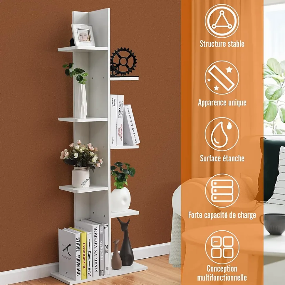 Etagere Rangement Bibliotheque Polyvalente a 7 Niveaux en MDF Support de Pots Porte Plante pour Salon Charge 40KG 50x20x141cm