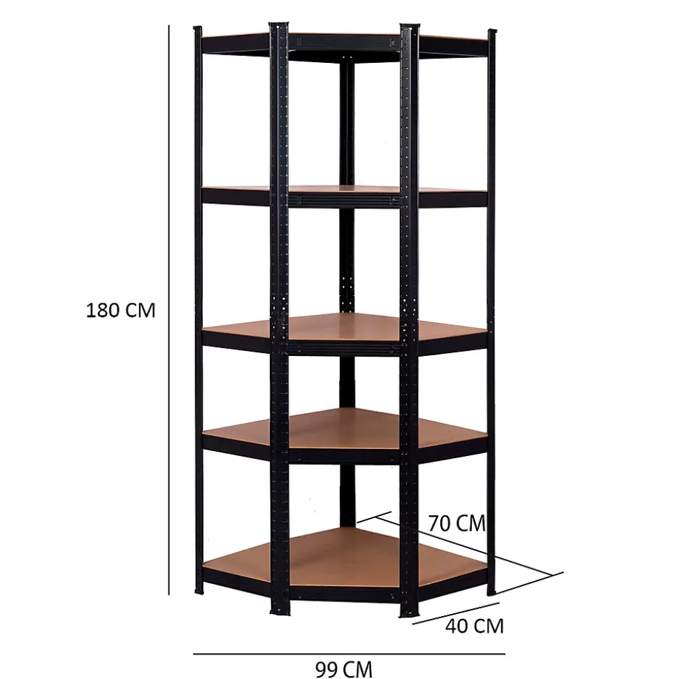 Etagere Reglable de Rangement d'Angle a 5 Niveaux CATTERHOUSE Hans Plus 70x40x180 cm Charge Lourde 875 Kg Cadre Acier Noir