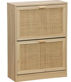 Etagère à chaussures en décor pin coloris naturel avec 2 portes - Longueur 60 x profondeur 24 x hauteur 82 cm
