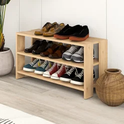 Etagère à chaussures, meuble à chaussures coloris chêne cambrian - longueur 84 x profondeur 30 x hauteur 44 cm
