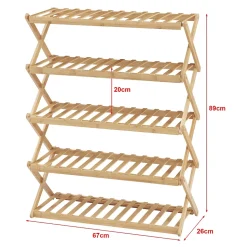 Etagère à chaussures pliable Fitzbek bambou 89 x 67 x 26 cm naturel en.casa