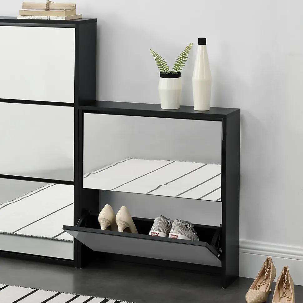 Etagère à Chaussures Vogar Miroir 67 x 63 x 17 cm Noir en.casa