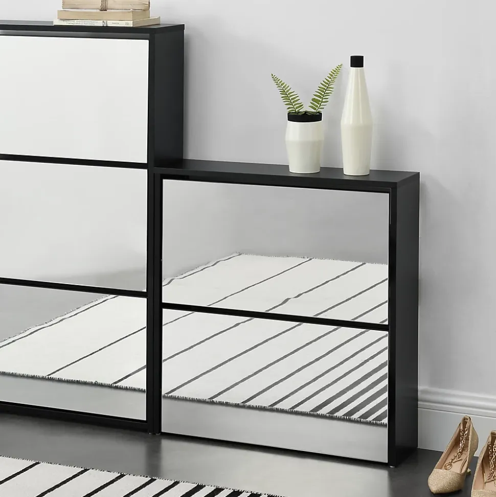 Etagère à Chaussures Vogar Miroir 67 x 63 x 17 cm Noir en.casa