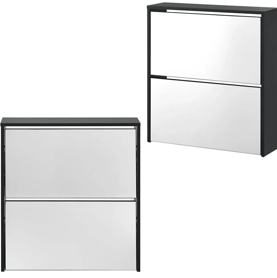 Etagère à Chaussures Vogar Miroir 67 x 63 x 17 cm Noir en.casa