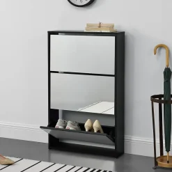 Etagère à Chaussures Vogar Miroir 103 x 63 x 17 cm Noir en.casa