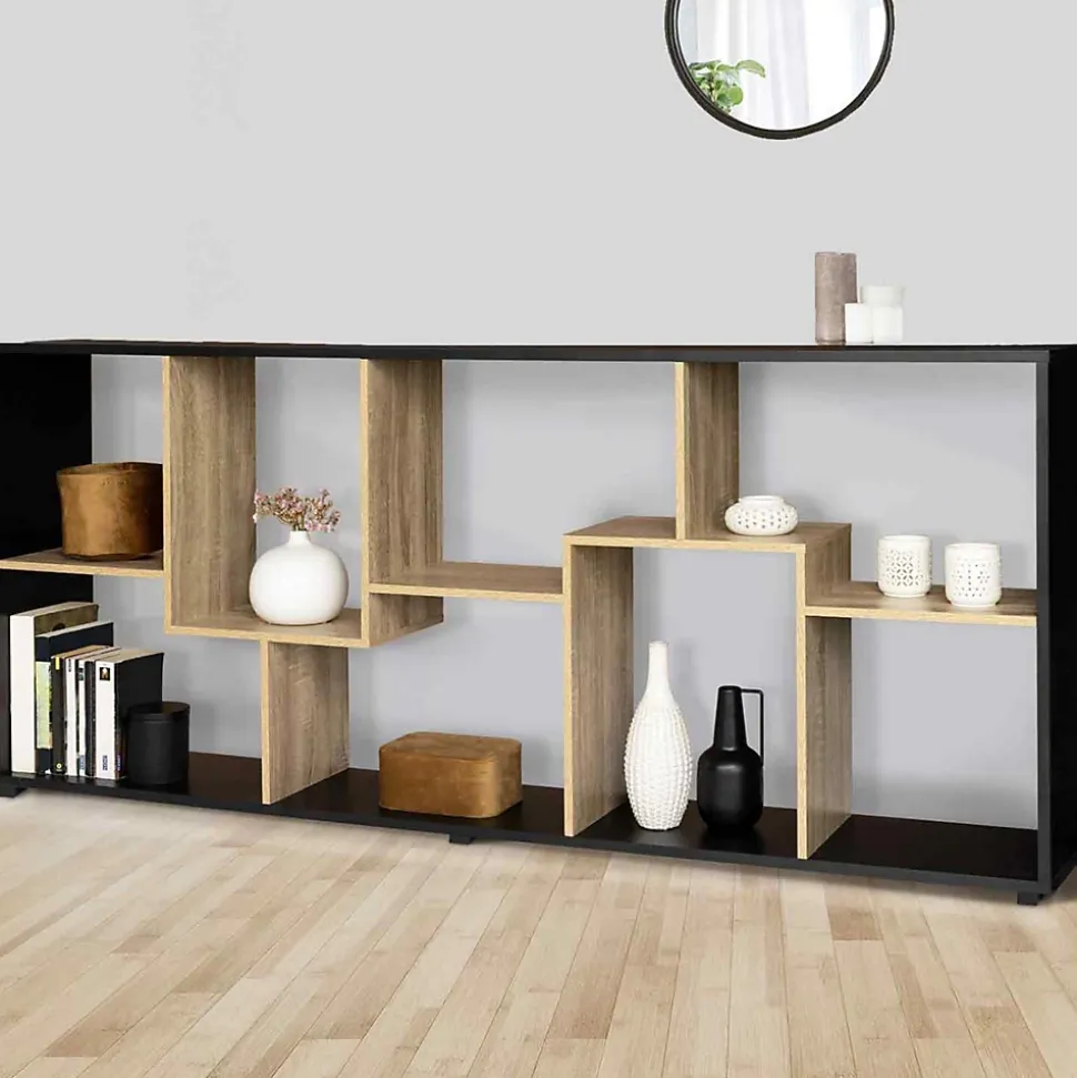 Etagère à double position TANIA bois noir et imitation hêtre L.161 cm