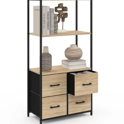 Etagère 3 niveaux avec 4 tiroirs en tissu UTAH 120 cm meuble de rangement design industriel