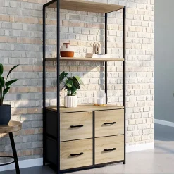 Etagère 3 niveaux avec 4 tiroirs en tissu UTAH 120 cm meuble de rangement design industriel