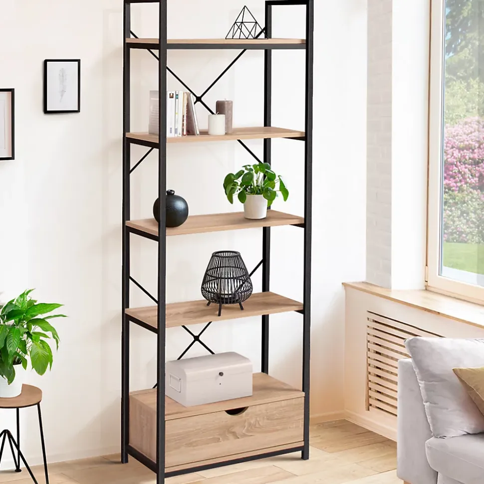 Etagère 5 niveaux avec tiroir DETROIT design industriel 170 cm