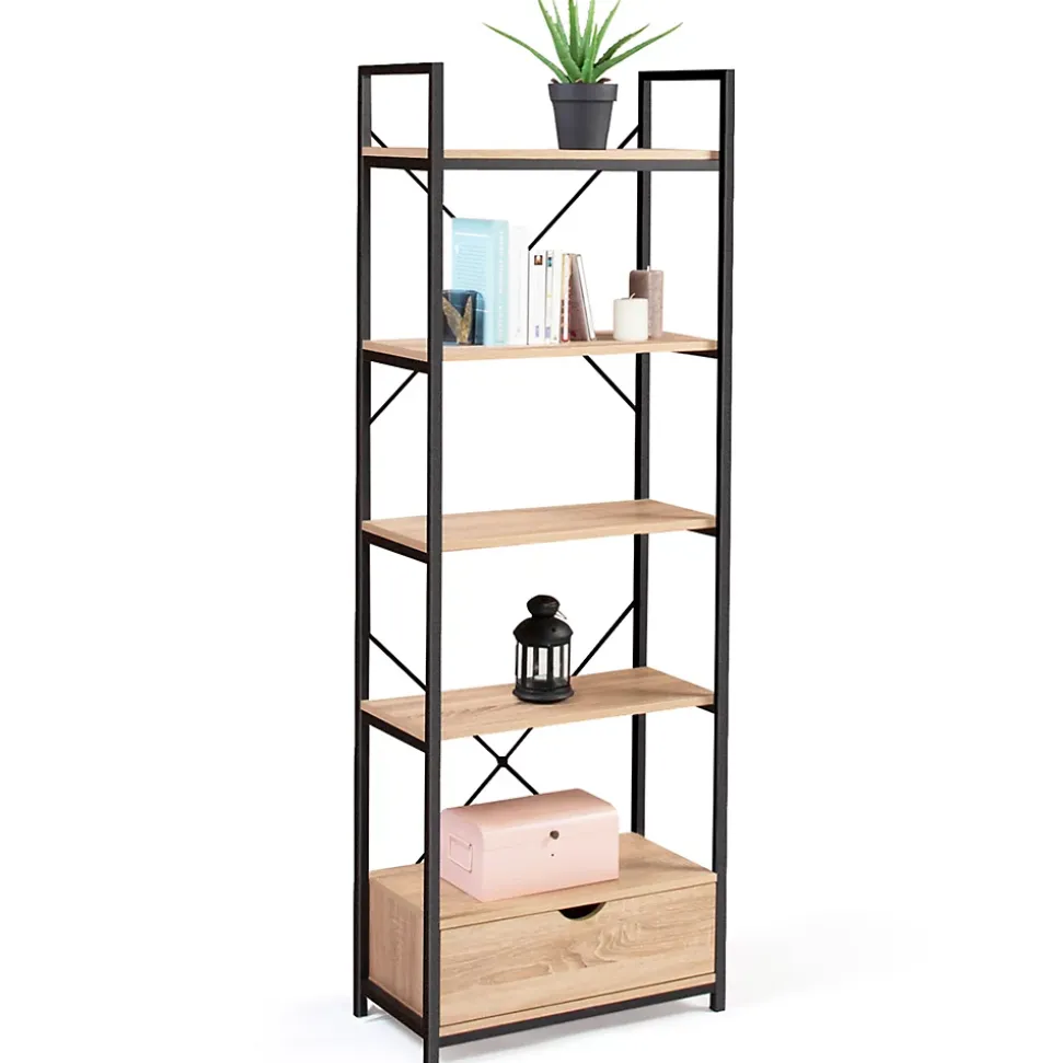 Etagère 5 niveaux avec tiroir DETROIT design industriel 170 cm