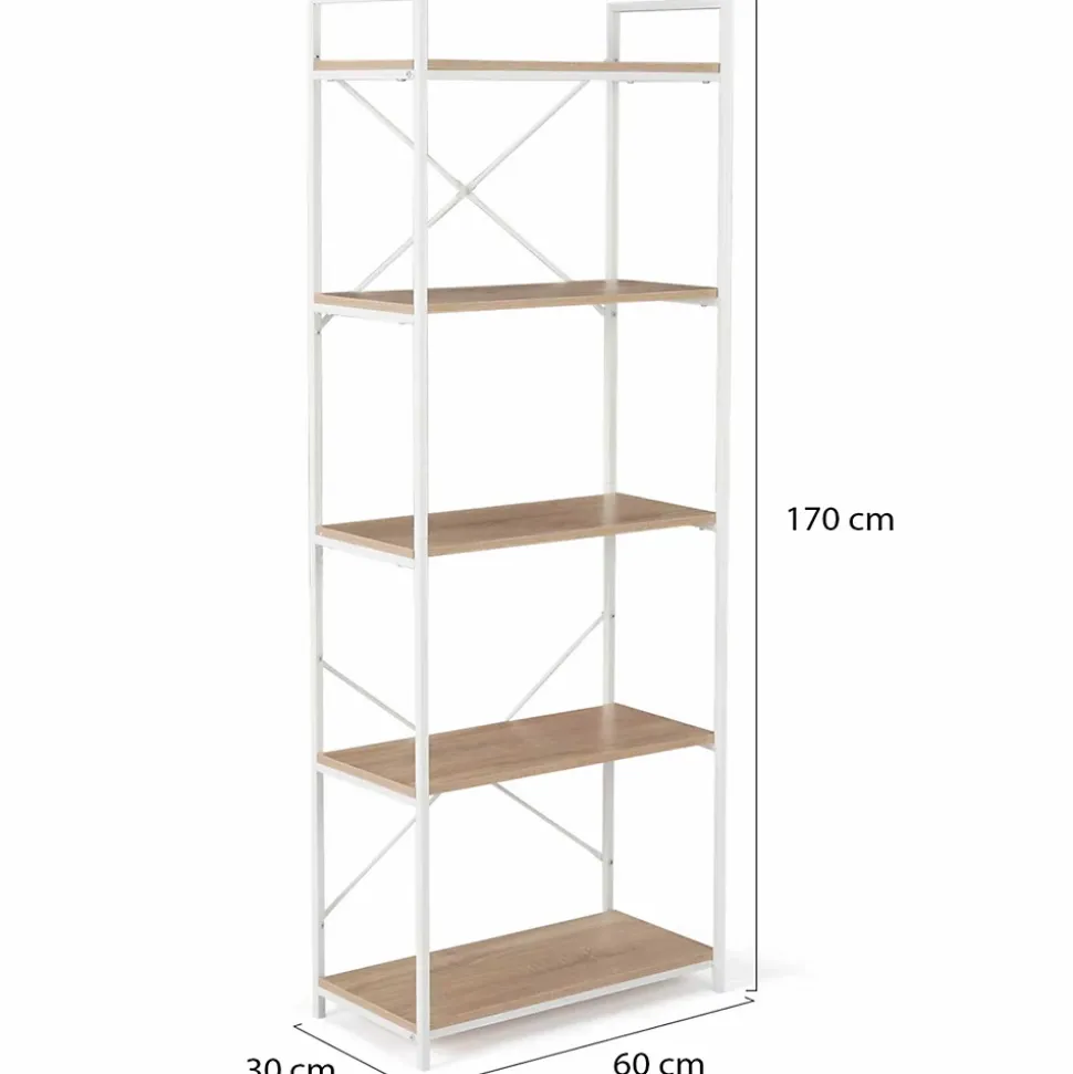 Etagère 5 niveaux DETROIT design industriel bois et métal blanc 170 cm