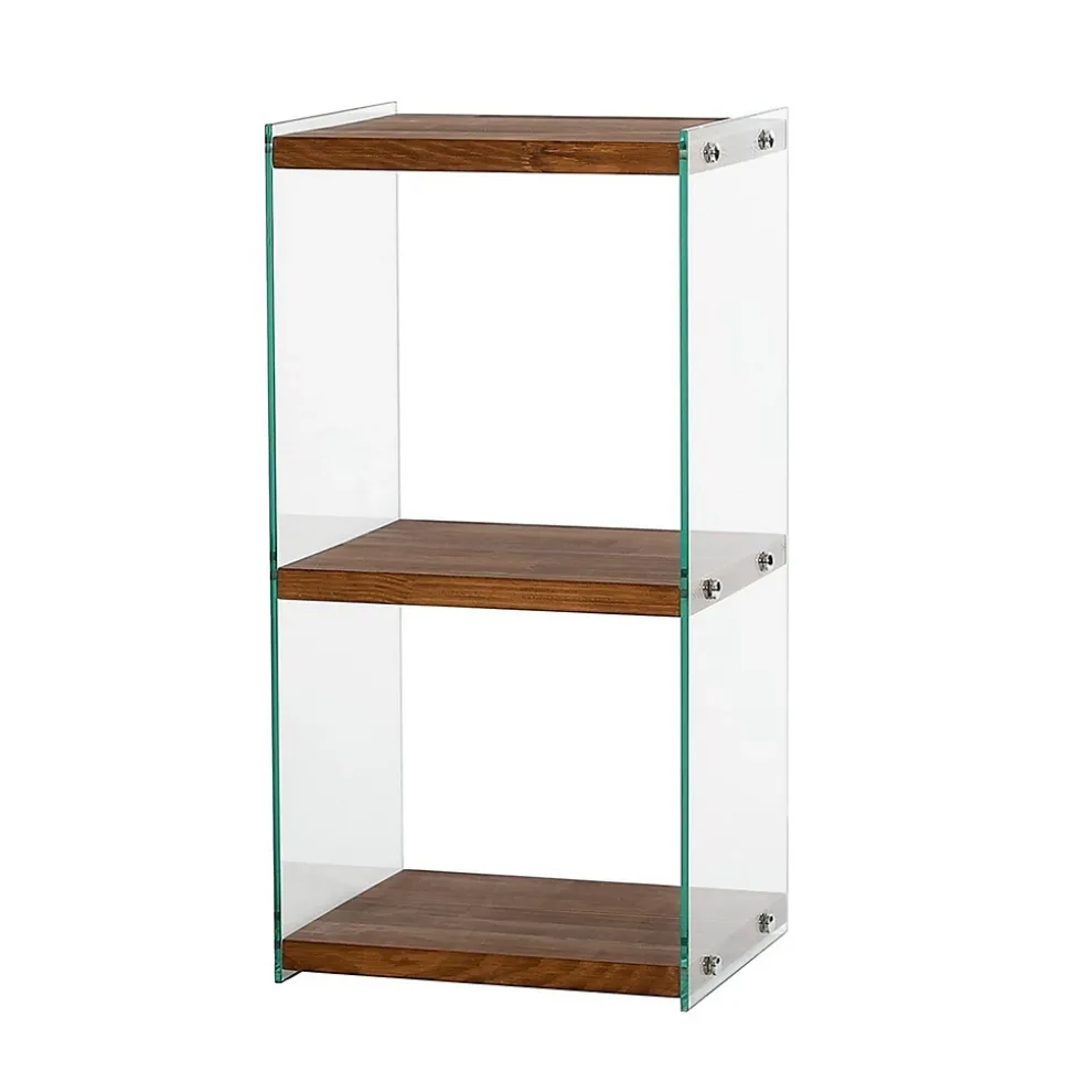 Etagère 3 niveaux en verre et bois foncé AQUA