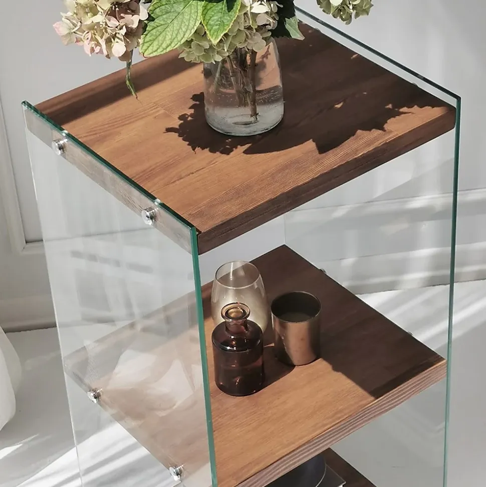 Etagère 3 niveaux en verre et bois foncé AQUA
