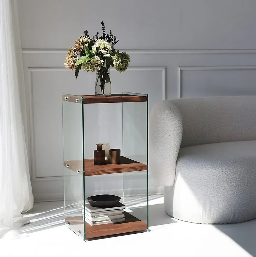 Etagère 3 niveaux en verre et bois foncé AQUA