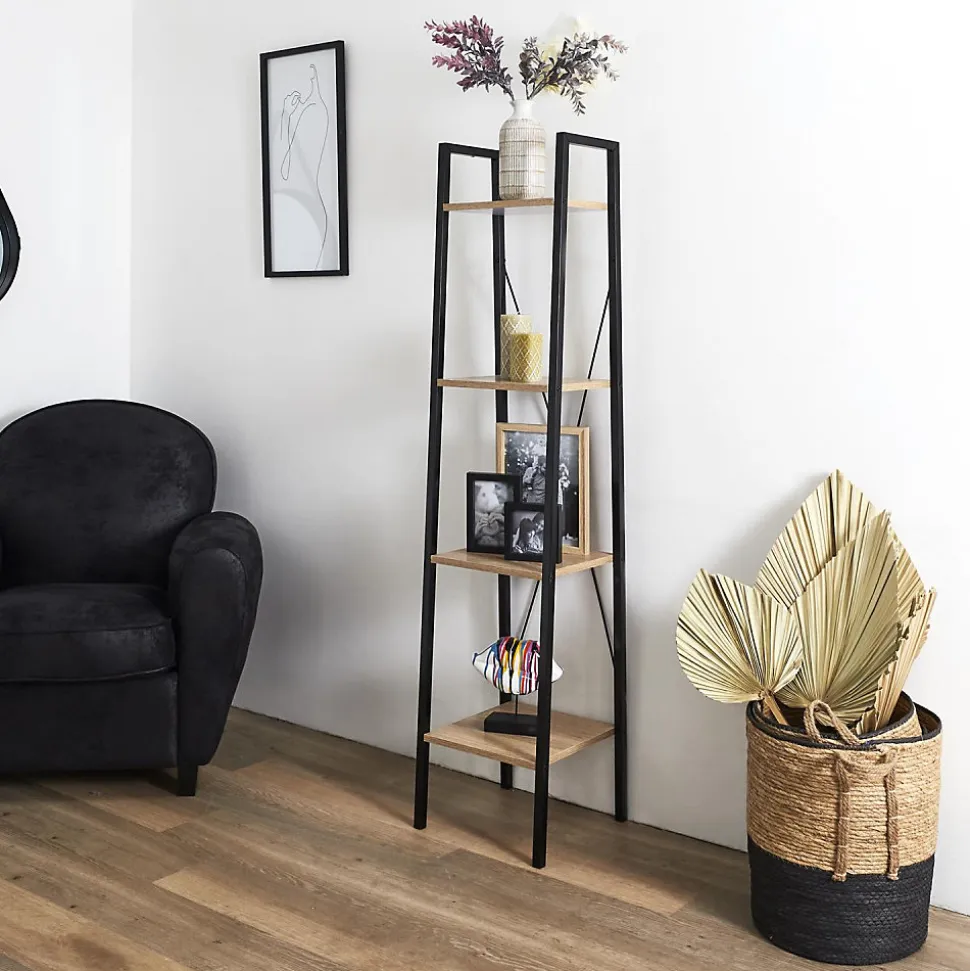 Etagère 4 tablettes en bois et métal Savannah 34 cm