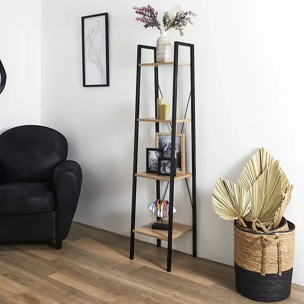 Etagère 4 tablettes en bois et métal Savannah 34 cm