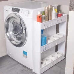 Etagère 3 étages à roulettes SPRINGOS - Meuble de rangement de cuisine et salle de bains - Blanc