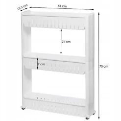 Etagère 3 étages à roulettes SPRINGOS - Meuble de rangement de cuisine et salle de bains - Blanc
