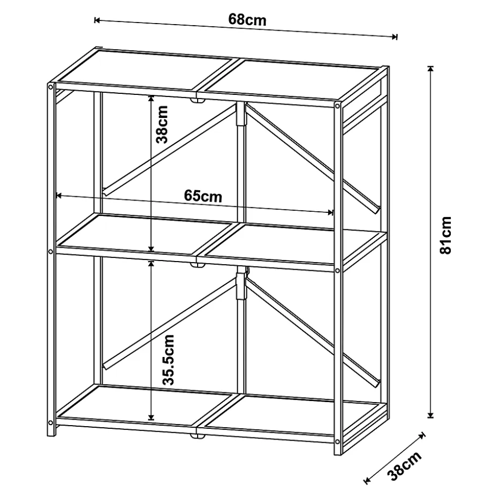 Etagère autoportante pliante Telemark à 3 niveaux métal MDF 81 x 68 x 38 cm noir effet chêne en.casa