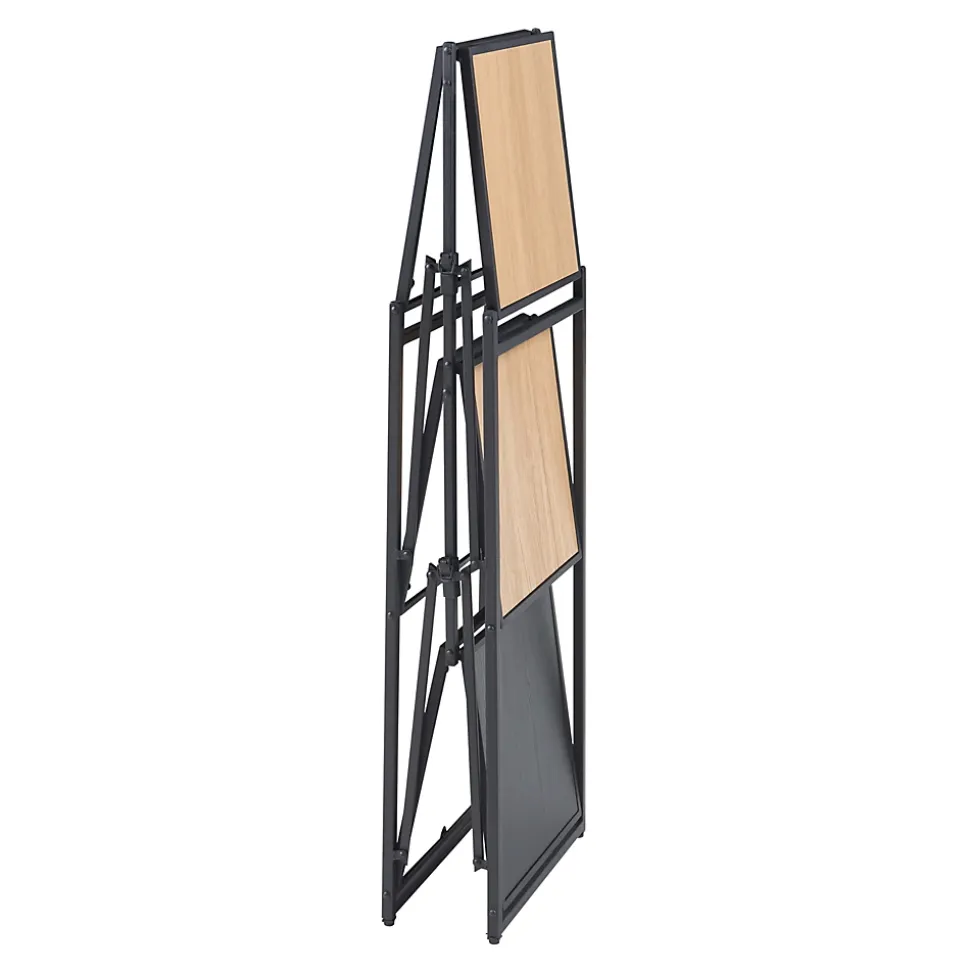 Etagère autoportante pliante Telemark à 3 niveaux métal MDF 81 x 68 x 38 cm noir effet chêne en.casa