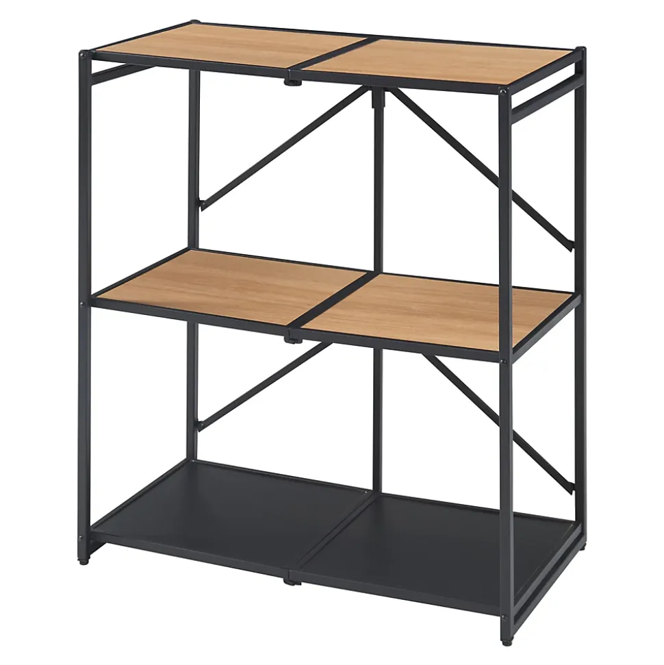 Etagère autoportante pliante Telemark à 3 niveaux métal MDF 81 x 68 x 38 cm noir effet chêne en.casa
