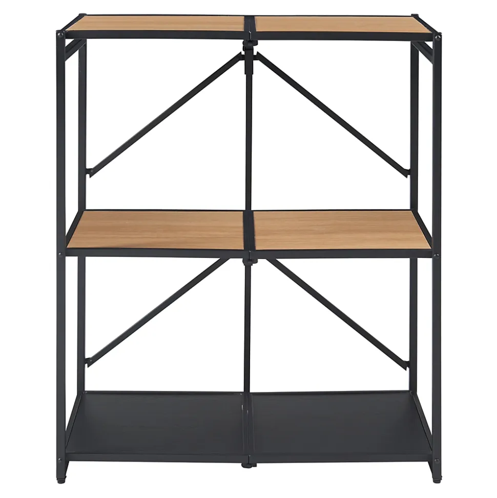 Etagère autoportante pliante Telemark à 3 niveaux métal MDF 81 x 68 x 38 cm noir effet chêne en.casa
