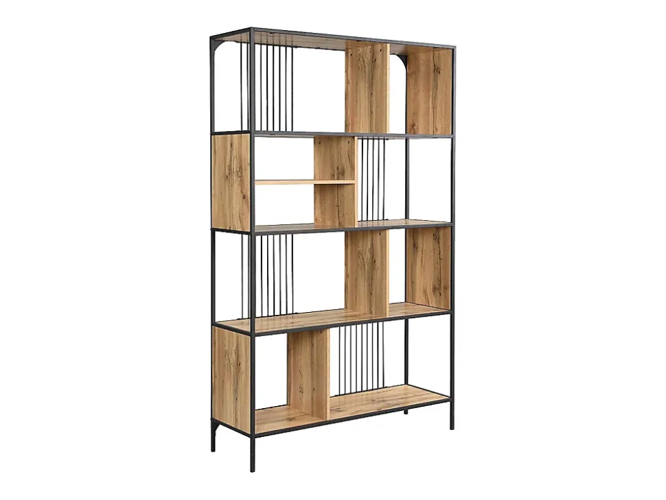 Etagère avec 9 niches en MDF et acier - Naturel et Noir - LEMAVIA