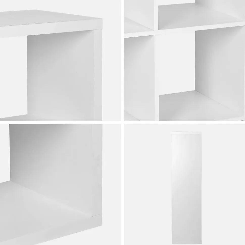Etagère bibliothèque 4 niveaux 8 compartiments. casiers. effet bois blanc. L 76 x P 39 x H 146cm