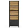 Etagère bibliothèque 5 niveaux avec placard ESTER portes métal noir et plateau bois design industriel
