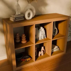 Etagère bibliothèque 2 niveaux 6 compartiments. casiers. effet bois de manguier. L 111.2 x P 39 x H 76cm