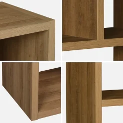 Etagère bibliothèque asymétrique 5 niveaux 10 compartiments. casiers. effet bois de manguier. L 111.2 x P 39 x H 190cm