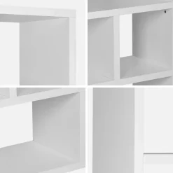 Etagère bibliothèque asymétrique 5 niveaux 10 compartiments. casiers. effet bois blanc. L 111.2 x P 39 x H 190cm