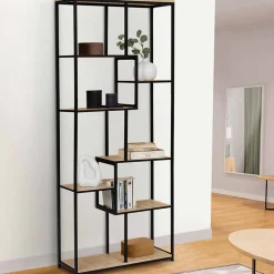 Etagère bibliothèque asymétrique 8 niveaux DETROIT design industriel 161 cm
