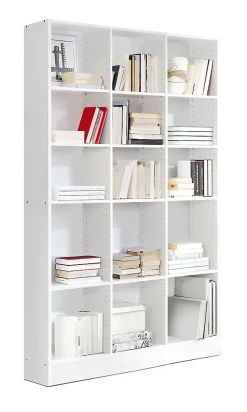 Etagère, bibliothèque avec 15 tablettes coloris blanc - longueur 121 x profondeur 33 x hauteur 186 cm