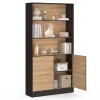 Etagère bibliothèque CARLA 3 niveaux XXL 1 placard noir et effet bois 190 cm