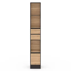 Etagère bibliothèque CARLA 3 étagères 2 tiroirs 1 placard noir et effet bois 190 cm