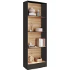 Etagère bibliothèque CARLA 5 niveaux noir et effet bois 190 cm