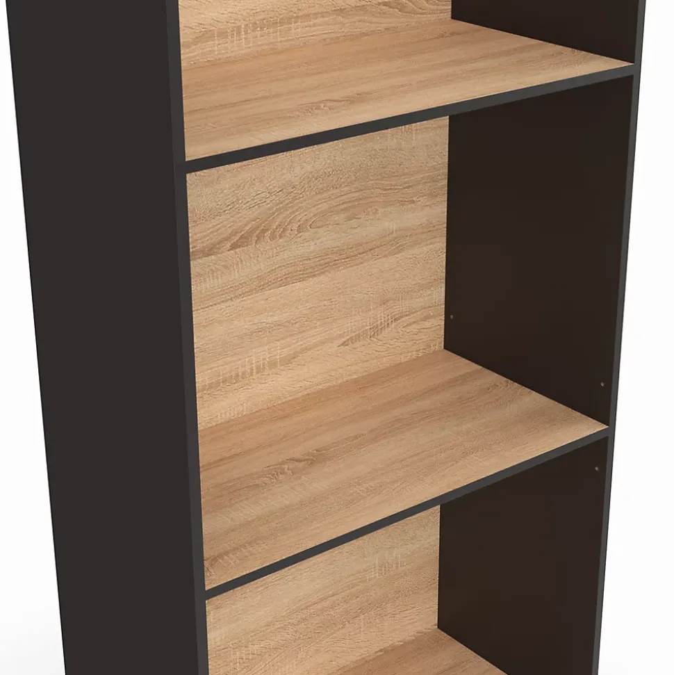 Etagère bibliothèque CARLA 5 niveaux noir et effet bois 190 cm