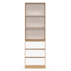Etagère bibliothèque CARLA 3 niveaux 3 tiroirs blanc et effet bois 190 cm