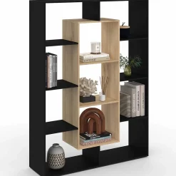 Etagère bibliothèque COLETTE avec 11 compartiments noir et effet bois 143 cm