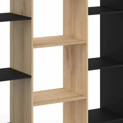 Etagère bibliothèque COLETTE avec 11 compartiments noir et effet bois 143 cm