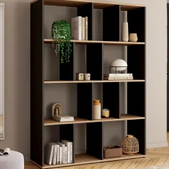 Etagère bibliothèque JENA 4 niveaux noir et effet bois 143 cm