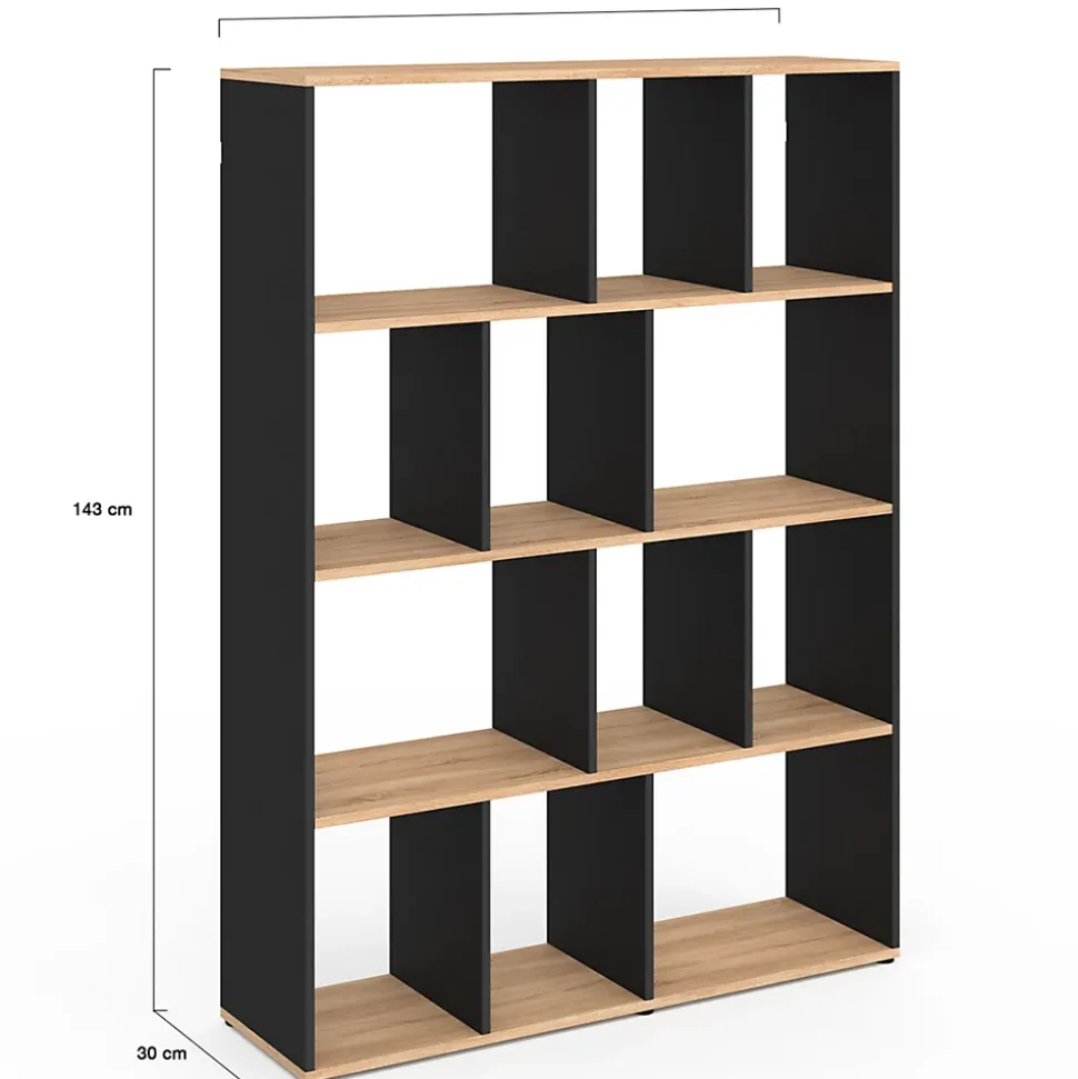 Etagère bibliothèque JENA 4 niveaux noir et effet bois 143 cm